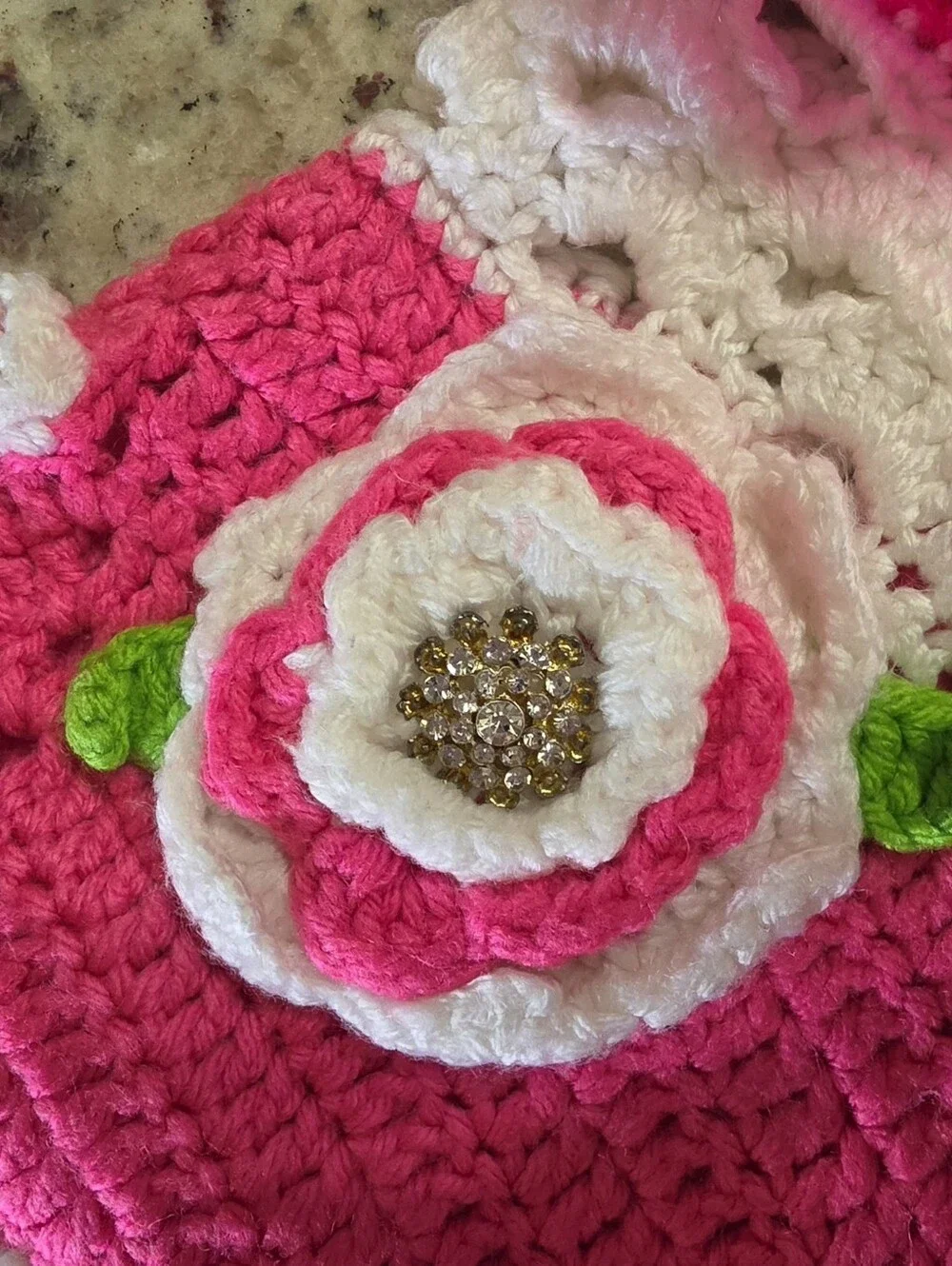 Handmade Hot Pink & White Crochet Dress with Matching Shoes